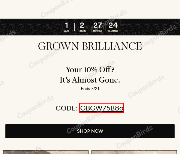 10% Grown Brilliance Promo Code Verification Screenshot