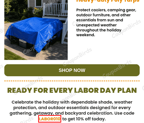 10% Tarps Plus Promo Code Verification Screenshot