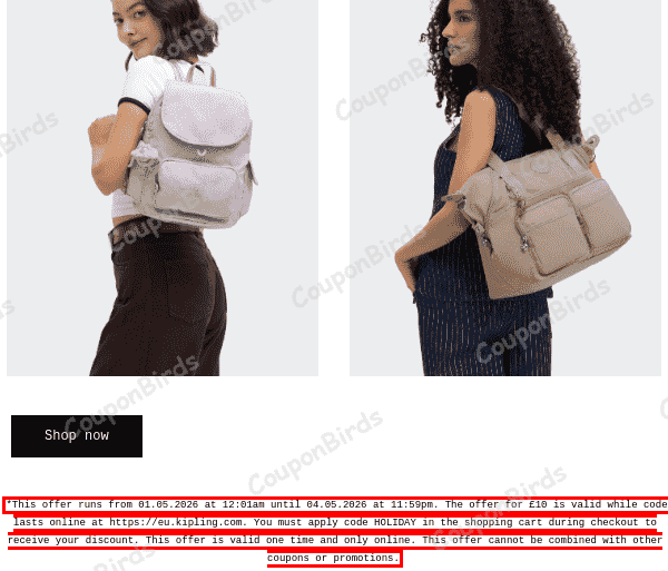 £10 Kipling Promo Code Verification Screenshot