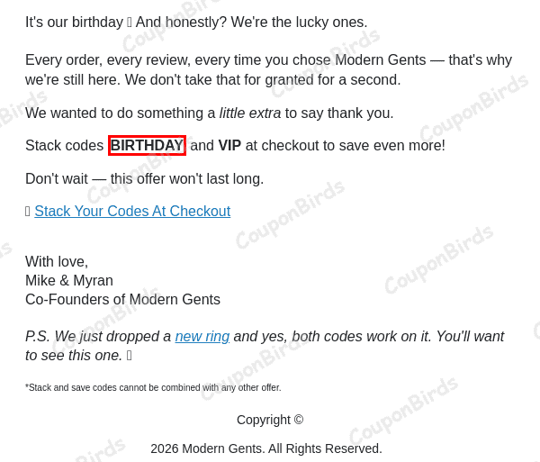 CODE Modern Gents Promo Code Verification Screenshot