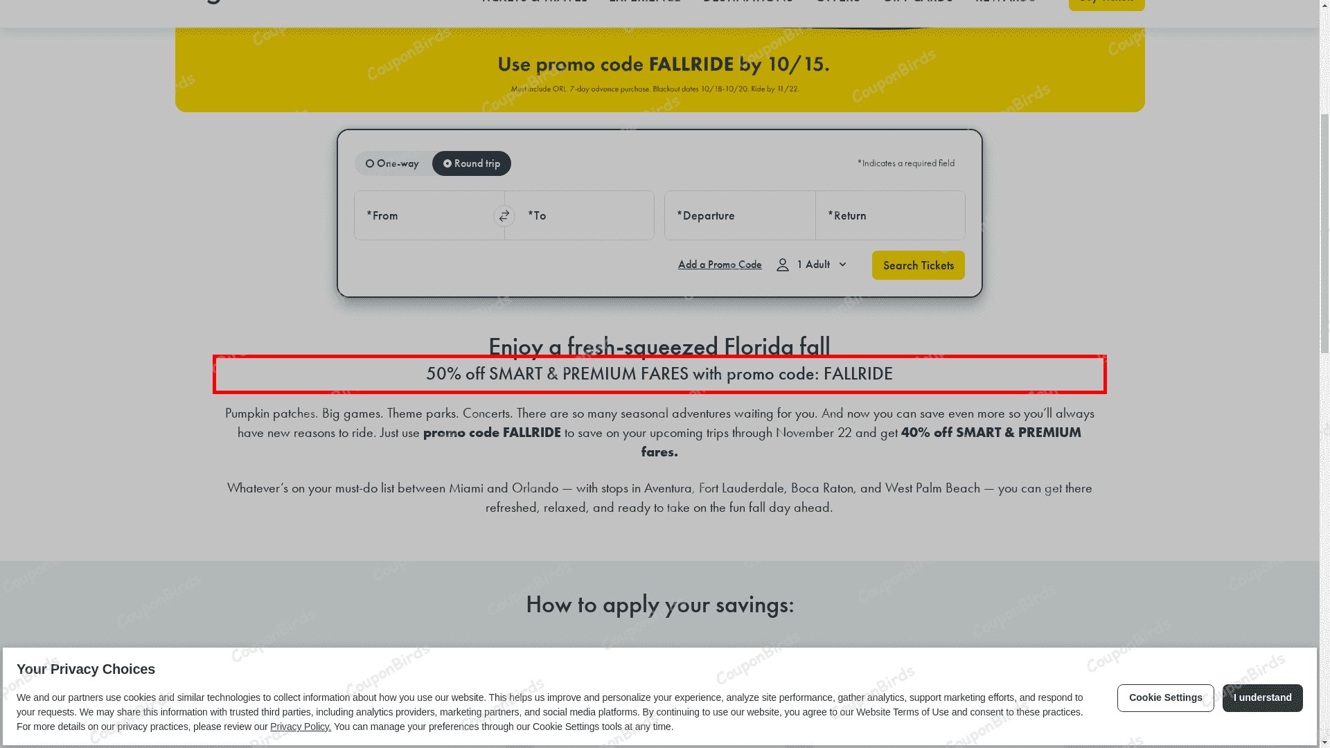 50% Brightline Promo Code Verification Screenshot