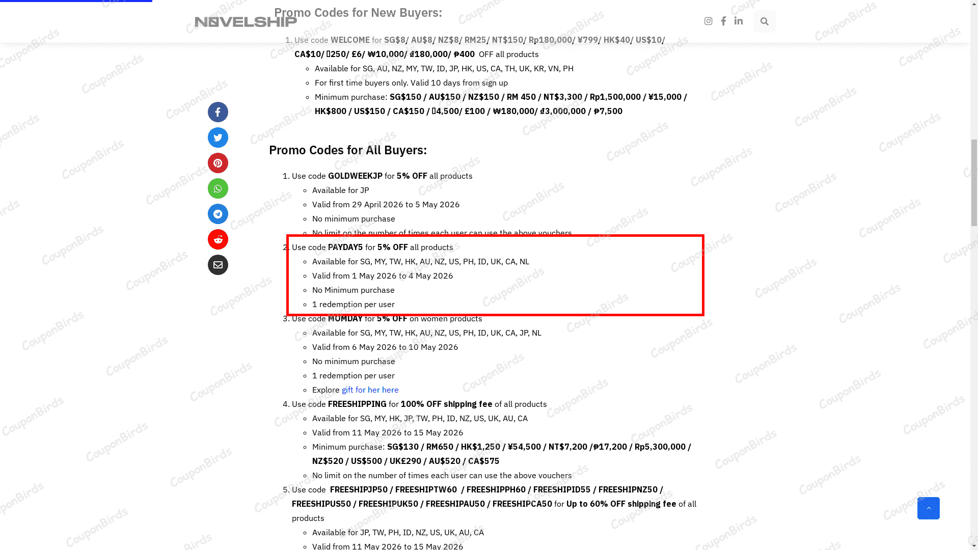 5% Novelship Promo Code Verification Screenshot