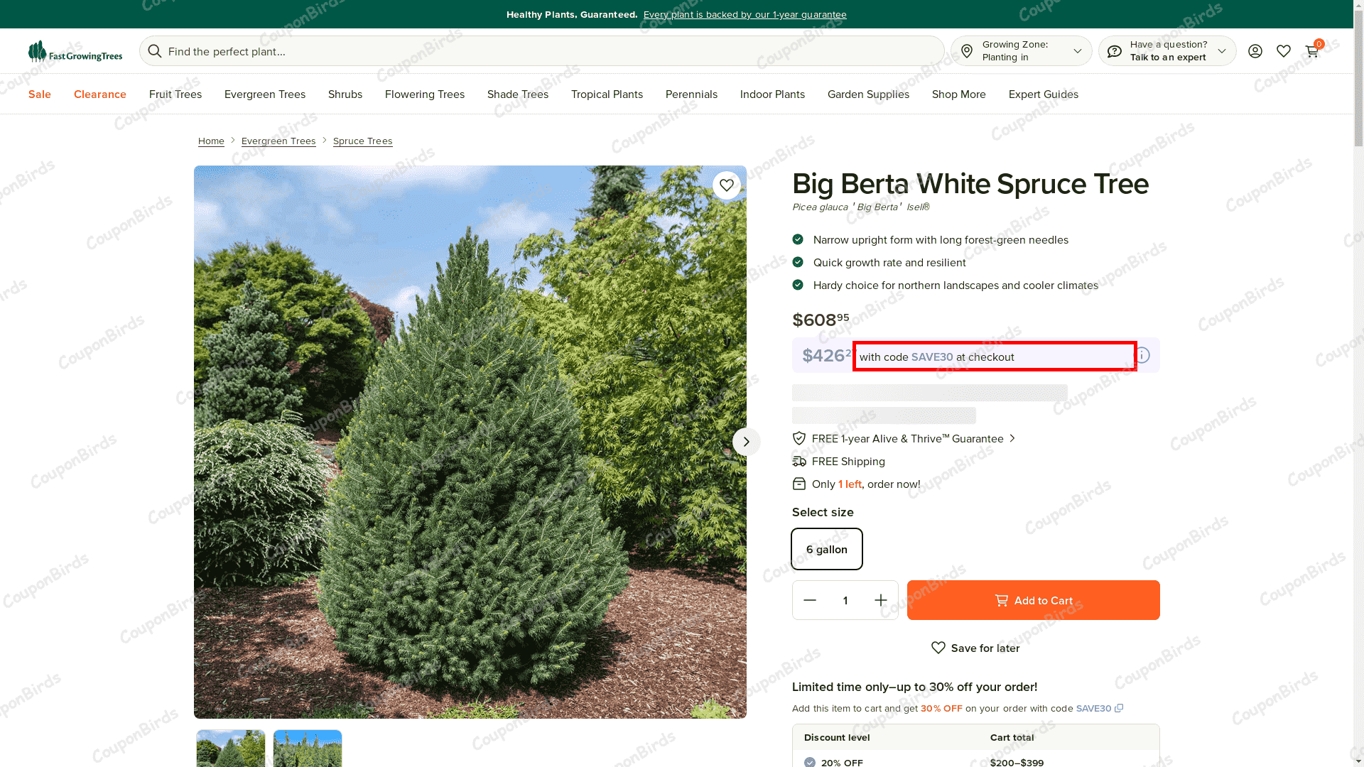 30% Fast Growing Trees Promo Code Verification Screenshot