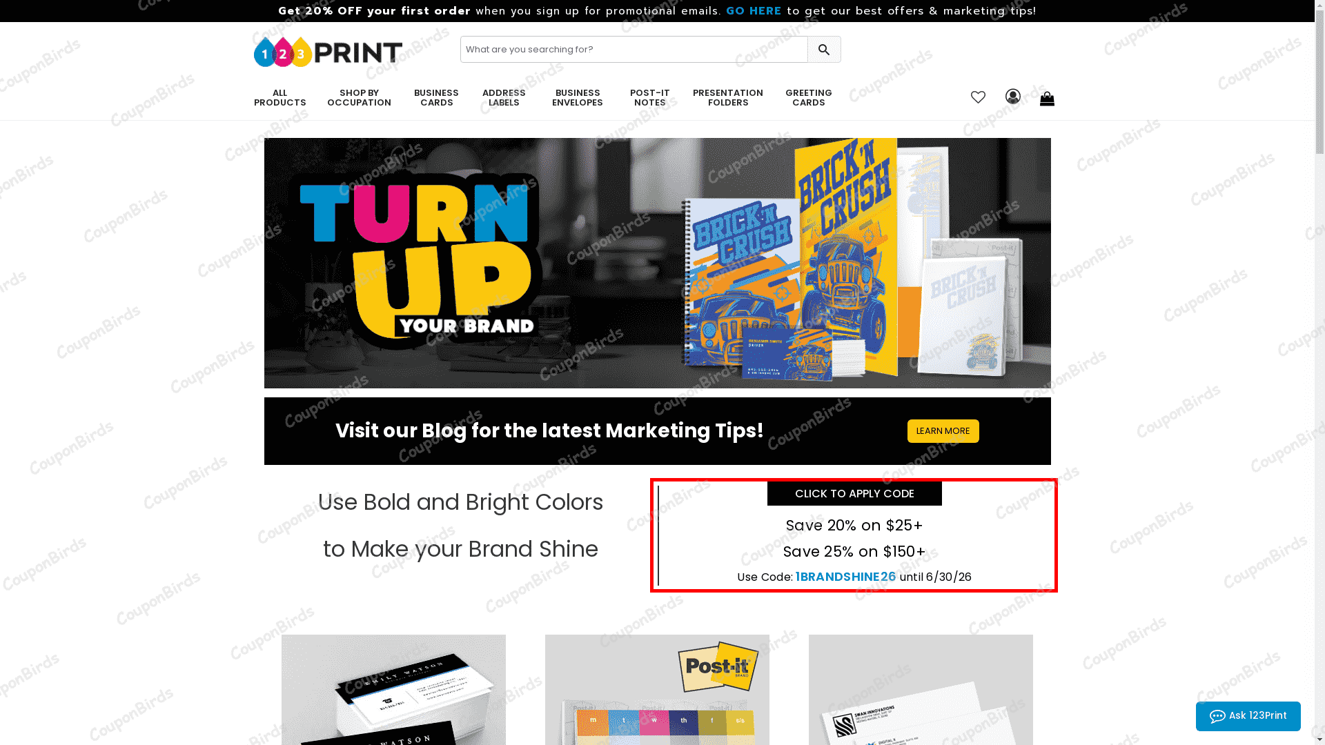 25% 123Print Promo Code Verification Screenshot